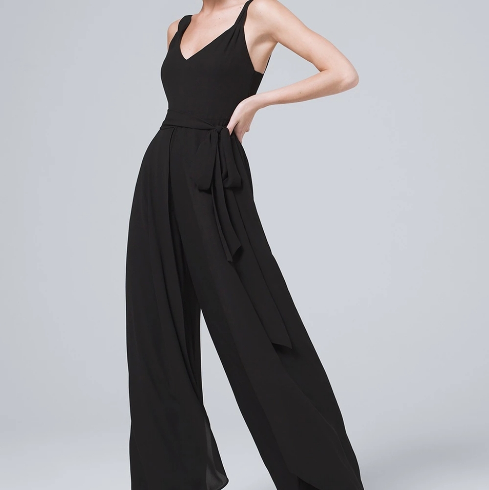White House Black Market Slit Detail V Neck Jumpsuit